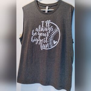 Women's Bella Canvas Gray Baseball Graphic Tank Top, Sleeveless T-Shirt, Size XL